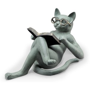 SPI Home Literary Cat Garden Sculpture – 10" Metal Outdoor Figurine with Book and Glasses for Whimsical Reading-Themed Decor - 1 of 4