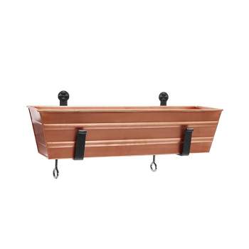 22" Wide Rectangular Flower Box Copper Plated Galvanized Steel with Black Wrought Iron Clamp-On Brackets - ACHLA Designs