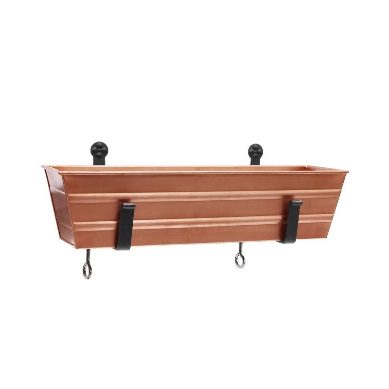 22&#34; Wide Rectangular Flower Box Copper Plated Galvanized Steel with Black Wrought Iron Clamp-On Brackets - ACHLA Designs, 1 of 6