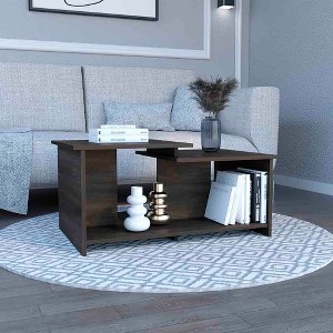 Wood Coffee Table with Lower Open Shelf and Two-Level Top for Living Room or Lounge Display - 1 of 4
