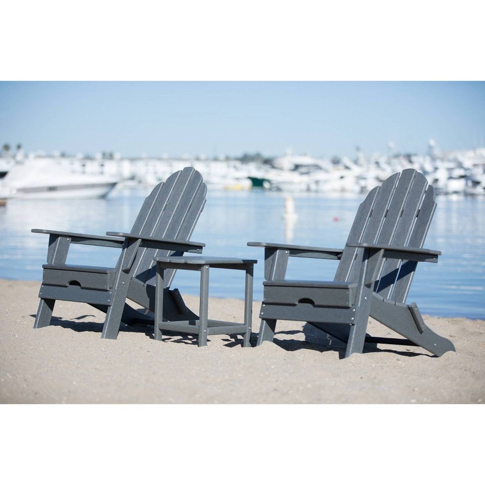 3pc Balboa Folding Adirondack Chair and Table Set Gray - LuXeo