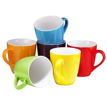 Bruntmor 16 Oz Large Ceramic Plain Coffee Mug Set of 6, Multicolor