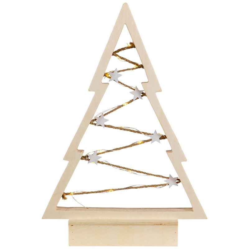 Northlight 11" Lighted Wooden Christmas Tree with Stars Tabletop Decoration, 1 of 6