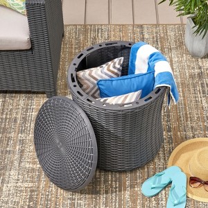 GDFStudio Iven Outdoor Polypropylene Resin Round Storage Side Table, Dark Gray - 1 of 4