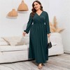 Clearlove Womens Plus Size Casual Midi Dresses Short Sleeve V Neck Drawstring Knee Length Split Dress - 2 of 4