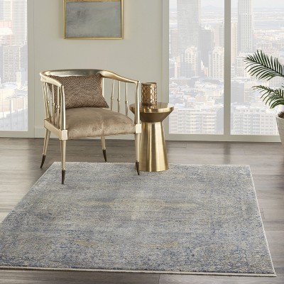 Elysian Medallion Hand-Knotted Wool and Silk Blend Area Rug, Blue and Cream