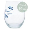 Elanze Designs Blessed Mom with Flourish 14 Ounce Blue Stemless Wine Glass Tumbler - 2 of 2
