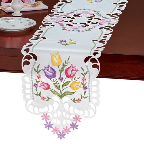 Collections Etc Embroidered Tulips Floral Cut-out Table Linens Runner ...