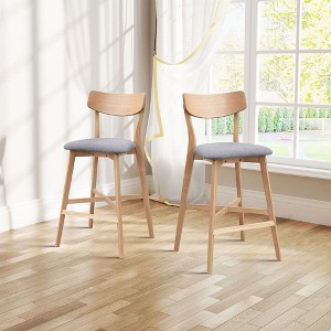 DOMETOUR Modern Wooden Bar Chairs Set of 2 Soft Upholstered Kitchen Island Chairs Counter Height Stool with Backrest for Pub Restaurant - 1 of 4