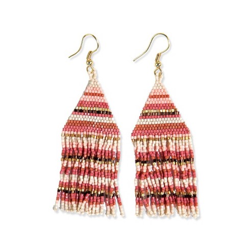 INK+ALLOY Lexie Horizontal Stripe Beaded Fringe Earrings in Pink