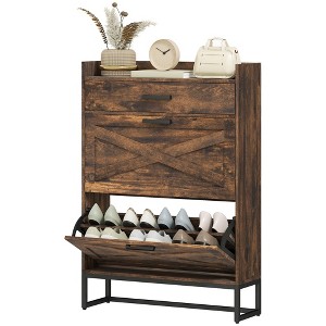 Aghana Digitals Farmhouse Narrow Shoe Cabinet with 2 Tilt-Out Drawers, Adjustable Shelves, Top - 1 of 4