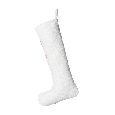 White and Red Cotton Embroidered Snowflake Stocking