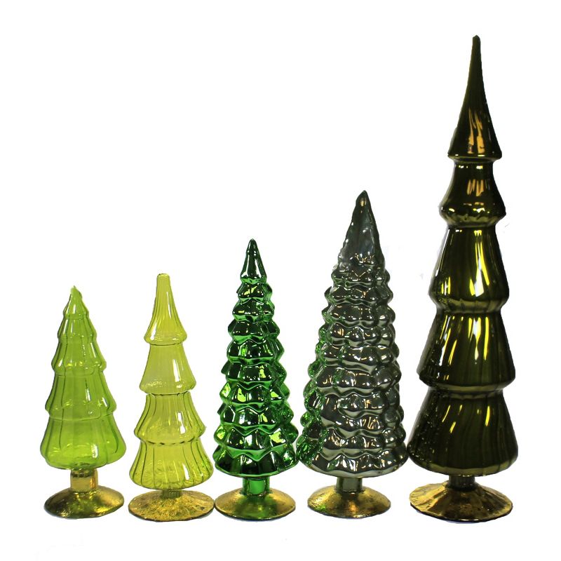 Cody Foster 17.0 Inch Green Hues Glass Trees Set / 5 Decorate Mantle Christmas Decor Tree Sculptures, 3 of 4