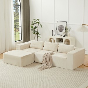 Christopher Knight Home Evelyn Modern 107.2" Corduroy Compressed 3-Seater Sectional Sofa with Convertible Ottoman - 1 of 4