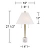 Possini Euro Design Brandi 27 1/2" Tall Modern Glam Table Lamp Pull Chain Gold Brass Finish Metal Marble Single White Shade Living Room Bedroom - 4 of 4