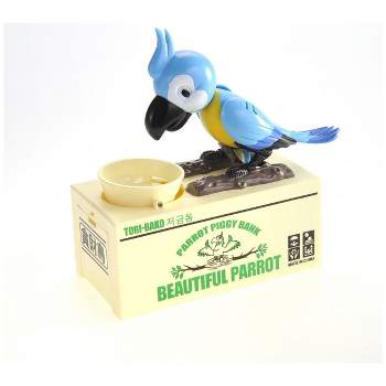 Insten Parrot Piggy Bank Robotic Coin Munching Toy Money Box, Blue, 6.6x6.5 Inches