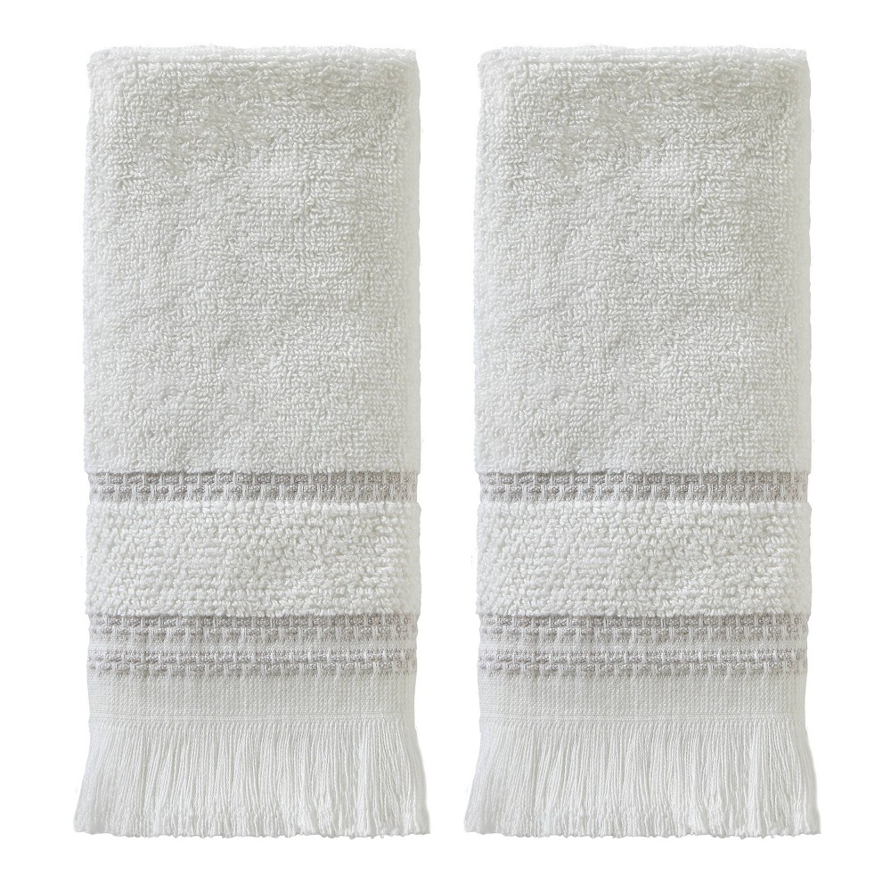 Photos - Towel 2pc Casual Fingertip  Set White - SKL Home: Cotton Terry, Heavyweight, Machine Washable, for Bathroom