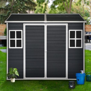 8x6 FT Resin Outdoor Storage Shed,Plastic Patio Tool Shed With Window And Double Door,Plastic Storage Shed For Gargen Lawn-Coolbibila - 1 of 4