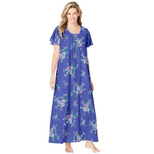 Only Necessities Women's Plus Size Long Pintuck Knit Gown - 1 of 4