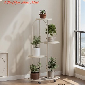 Living Room Metal Plant Stand Indoor with Wheels, 4/5-Tier Floor Standing Mobile Plant Shelf, Flower Stand - 1 of 4