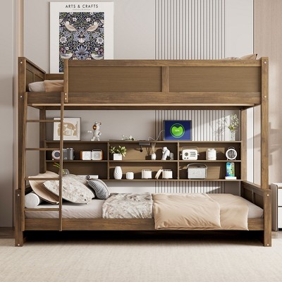 Queen Size Wood Bunk Bed with Ladder for Bedroom