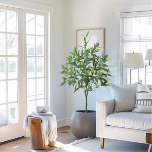 Artificial Eucalyptus Tree with Realistic Silk Leaves, Faux Plant in Pot for Home Office Living Room Bedroom Foyer Porch Indoor Outdoor Decor - 1 of 4