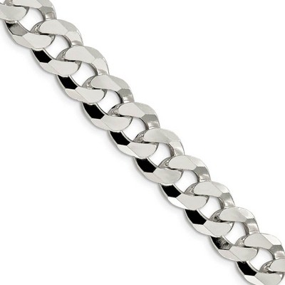 Black Bow Jewelry Men's 12.3mm Sterling Silver Solid Beveled Curb Chain Necklace