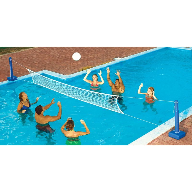 Swimline Cross In Ground Swimming Pool Nylon Volleyball Net with Ball & Super Hoops Portable Lightweight PVC Floating Basketball Hoop with Ball, 5 of 7