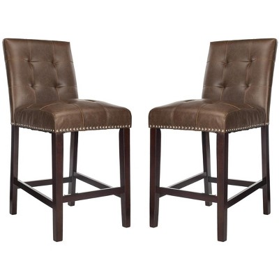 Nikita Brown Birch Wood Counter Stools with PU Leather, Set of 2