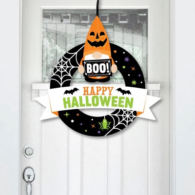 Big Dot of Happiness Halloween Gnomes - Outdoor Spooky Fall Party Decor - Front Door Wreath