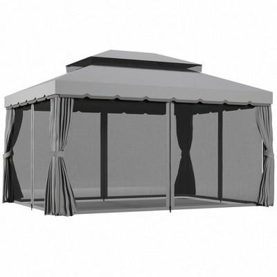Outsunny 10' x 13' Patio Gazebo, 2-Tier Polyester Roof, Vented Canopy, Mesh, Portable Aluminum Frame for Outdoor