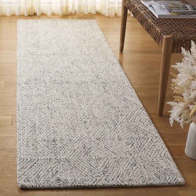 Navy and Ivory Tufted Wool Runner Rug, 2'3" x 9'