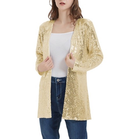 Женские кардиганы Anna-Kaci Women's Sequin Fashion Jacket Open Front Coat Blazer Party Cocktail Outerwear Cardigan- Medium, Gold