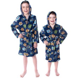 Beyblade Burst Boys' Spinner Tops Graphic Fleece Plush Hooded Robe Bathrobe Blue - 1 of 4