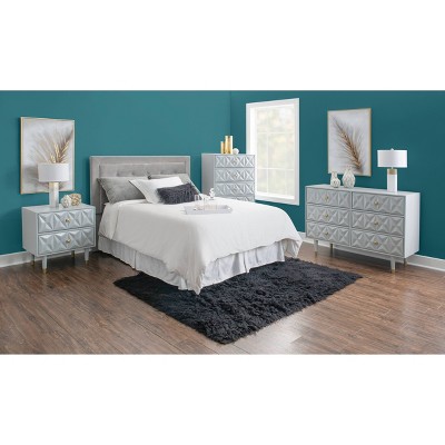 Geo Textured Glam Gray Dresser with Gold Accents and Deep Drawers
