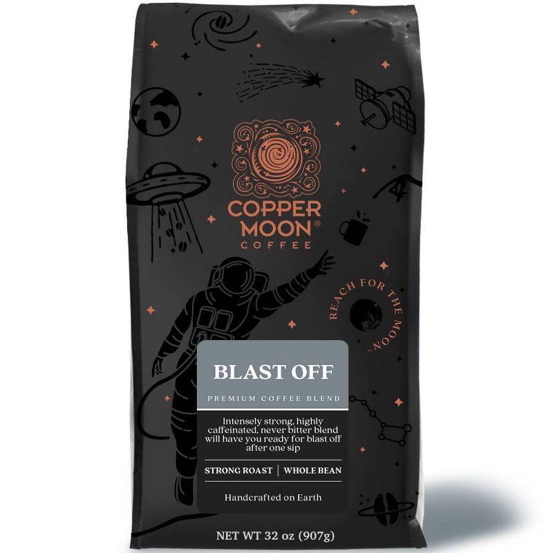 Copper Moon High Caffeine Blend Strong Medium Dark Roast Whole Bean Coffee - 32oz, 1 of 5