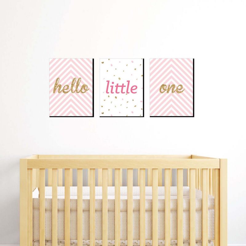 Big Dot of Happiness Hello Little One - Pink and Gold - Baby Girl Nursery Wall Art & Kids Room Decor - Gift Ideas - 7.5 x 10 inches - Set of 3 Prints, 2 of 8