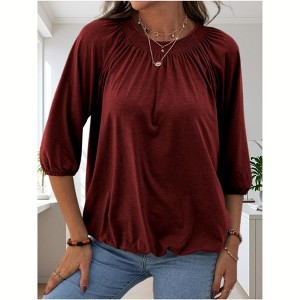 Imily Bela Color Block Womens Tunic Tops Oversized Cotton Tee Loose Fit Crew Neck Half Sleeve - 1 of 4