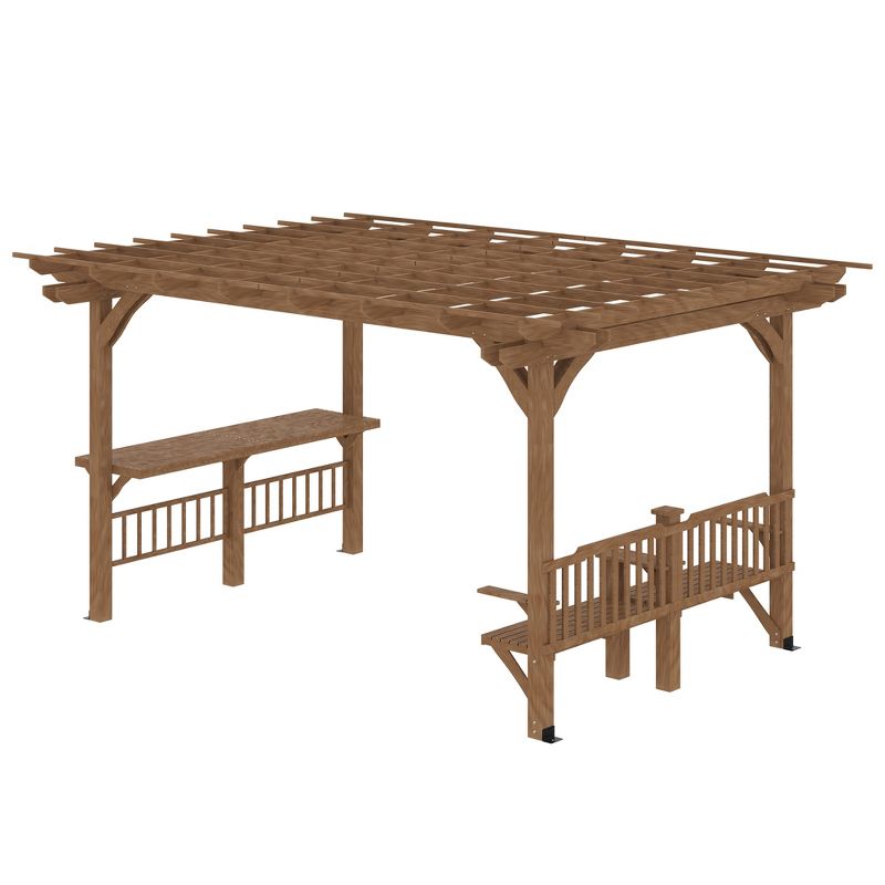 Outsunny 14' x 10' Wooden Pergola, Outdoor Grill Gazebo with Bar Counters and Seatings, for Garden, Patio, Backyard, Deck, 4 of 7