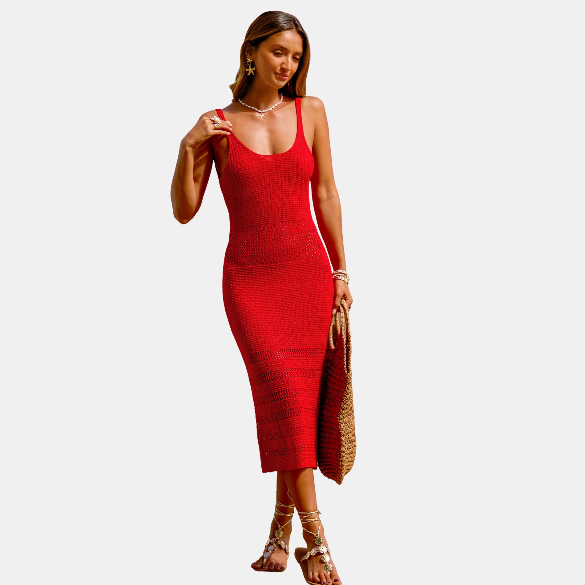 Women's Alluring Red Crochet Midi Cover Up Dress - Cupshe