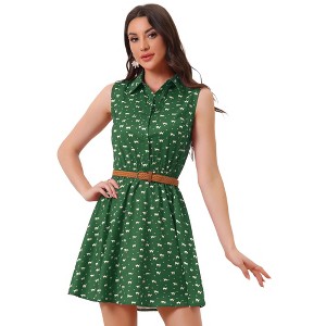 INSPIRE CHIC Women's Floral Sleeveless Half Placket Mini Belted Summer Dress - 1 of 4