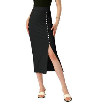 Allegra K Women's Casual Side Split Slit Ribbed Knit Bodycon Basic Midi Pencil Skirts