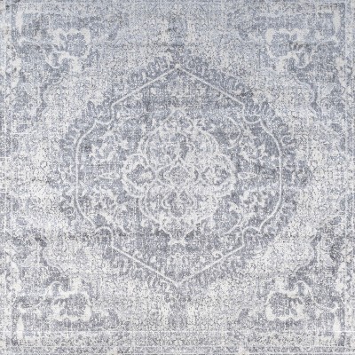 Modern Square 8' Gray and Ivory Synthetic Easy-Care Area Rug
