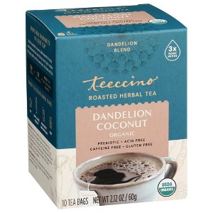 Teeccino Dandelion Coconut Tea - Caffeine Free, Roasted Herbal Tea with Prebiotics, 3x More Herbs than Regular Tea Bags, Gluten Free - 25 Tea Bags - 1 of 4