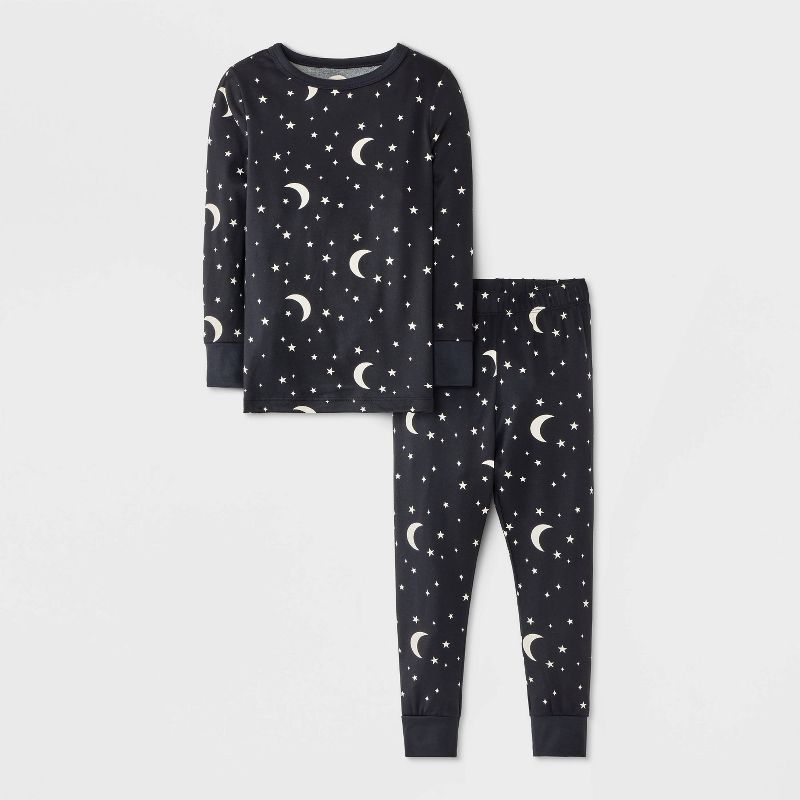 Baby Boys' 2pc Moon & Stars Soft Jersey Tight Fit Pajama Set - Cat & Jack™ Black 12M