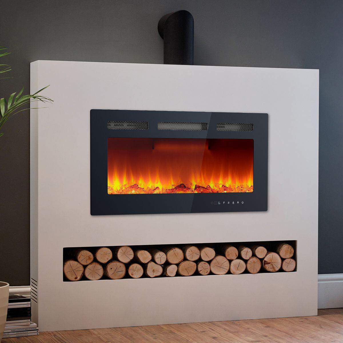 30 Inch Wall-Mounted Electric Fireplace - Adjustable Flame Color & Brightness, Quiet Heater with Overheat Protection - thumbnail 10