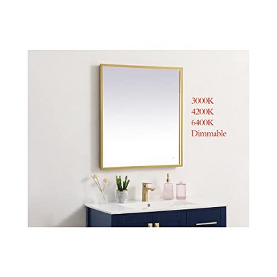 Brass Rectangular LED Bathroom Vanity Mirror with Aluminum Frame