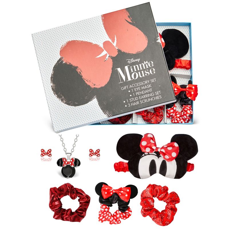 Disney Minnie Mouse Fashion Pendant and Stud Earrings Gift Set with 3-D Eye Mask and Scrunchies, 5 of 7