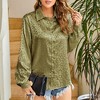Leopard Stain Button Down Shirts for Women Roll Up Long Sleeve V Neck Casual Work Shirts - 2 of 4