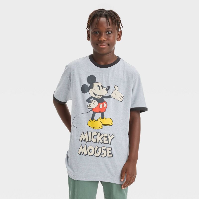 Boys&#39; Disney Mickey Mouse & Friends Ringer Short Sleeve Graphic T-Shirt - Heather Gray, 1 of 4